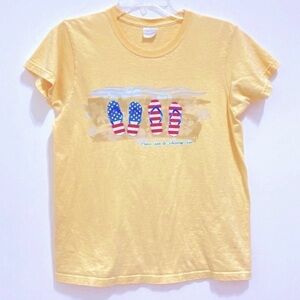 Women’s Patriotic Beach American Flag Cotton Marigold Stars & Stripes Tee Shirt